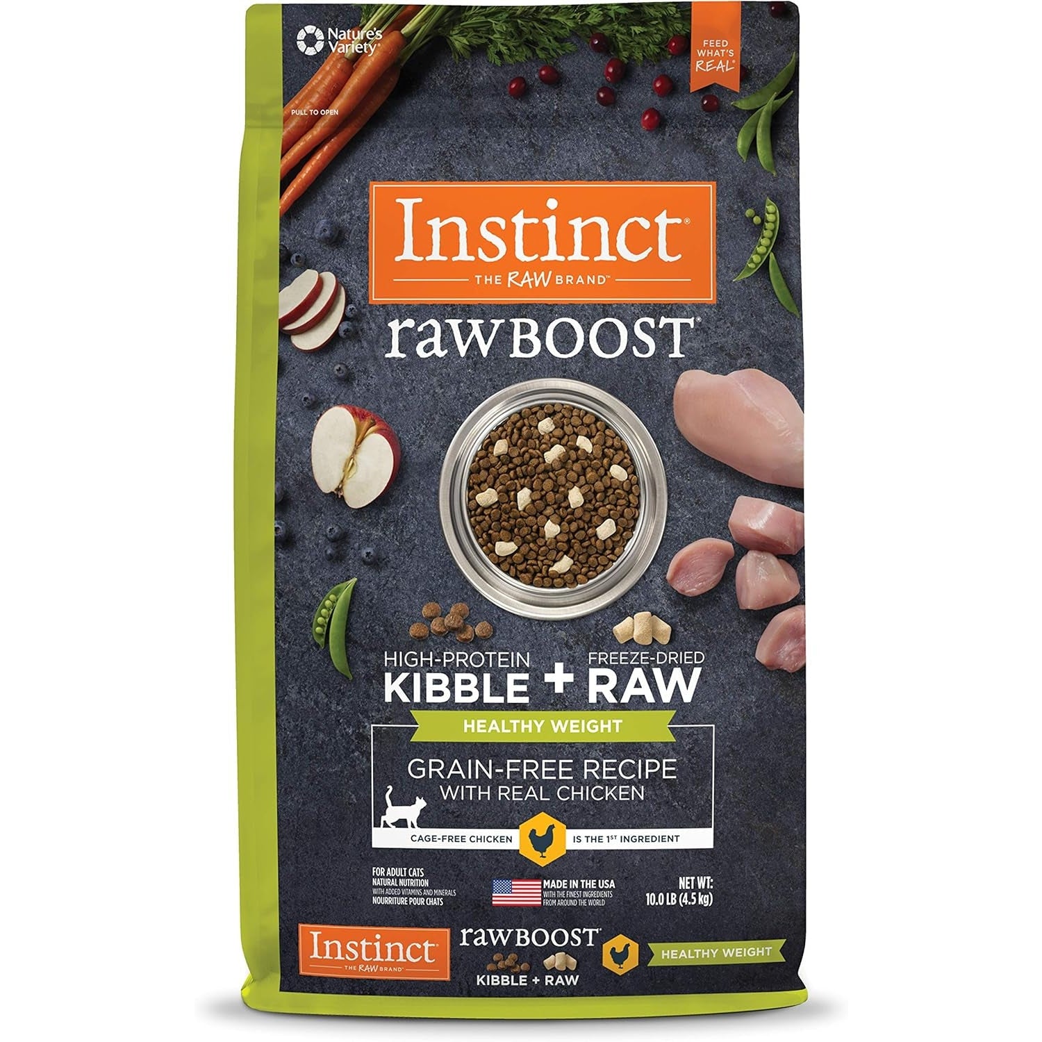 Raw Boost Healthy Weight Grain Free Recipe with Real Chicken Natural Dry Cat Food, 10 Lb. Bag