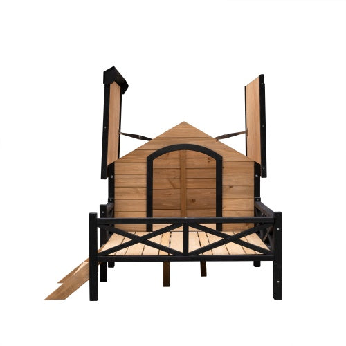 Wooden Wildcat Shelter with Kitten Tree for Outdoor Use