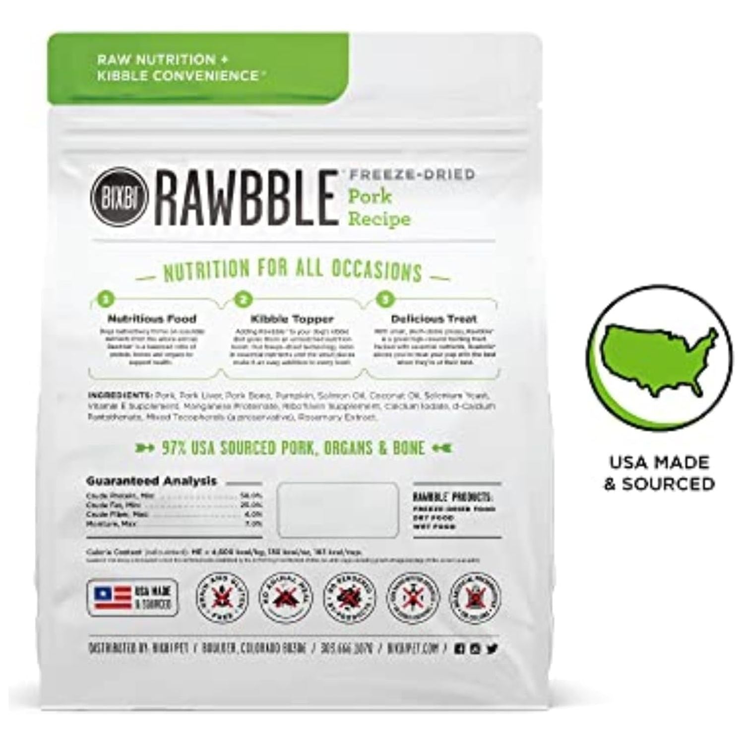 Rawbble Freeze Dried Dog Food, Pork Recipe, 12 Oz - 97% Meat and Organs, No Fillers - Pantry-Friendly Raw Dog Food for Meal, Treat or Food Topper - USA Made in Small Batches