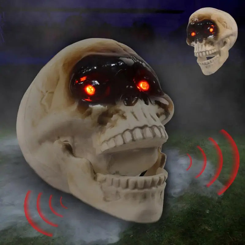 Animated Floating Skeleton Skull Heads with Scary Sounds – Realistic Halloween Decorations