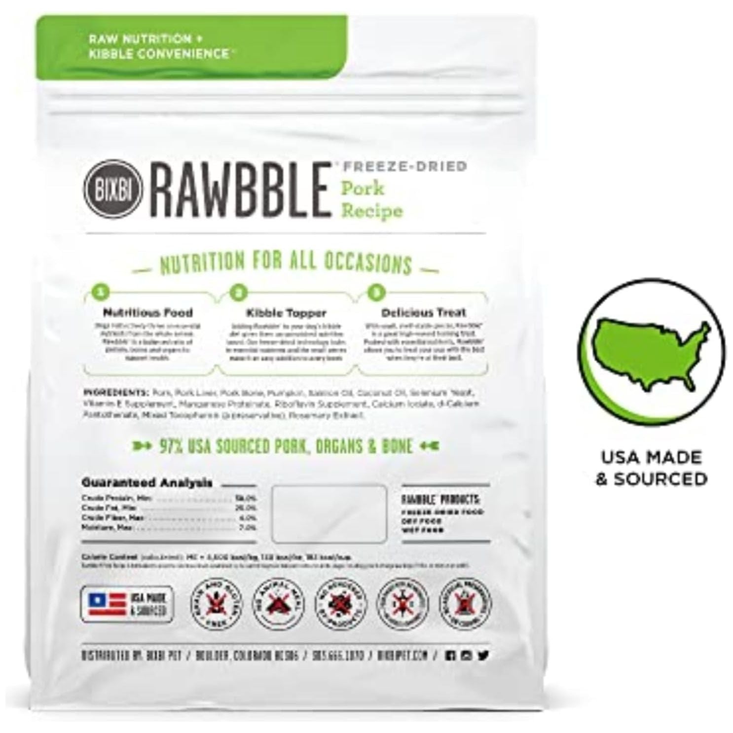 Rawbble Freeze Dried Dog Food, Pork Recipe, 26 Oz - 97% Meat and Organs, No Fillers - Pantry-Friendly Raw Dog Food for Meal, Treat or Food Topper - USA Made in Small Batches