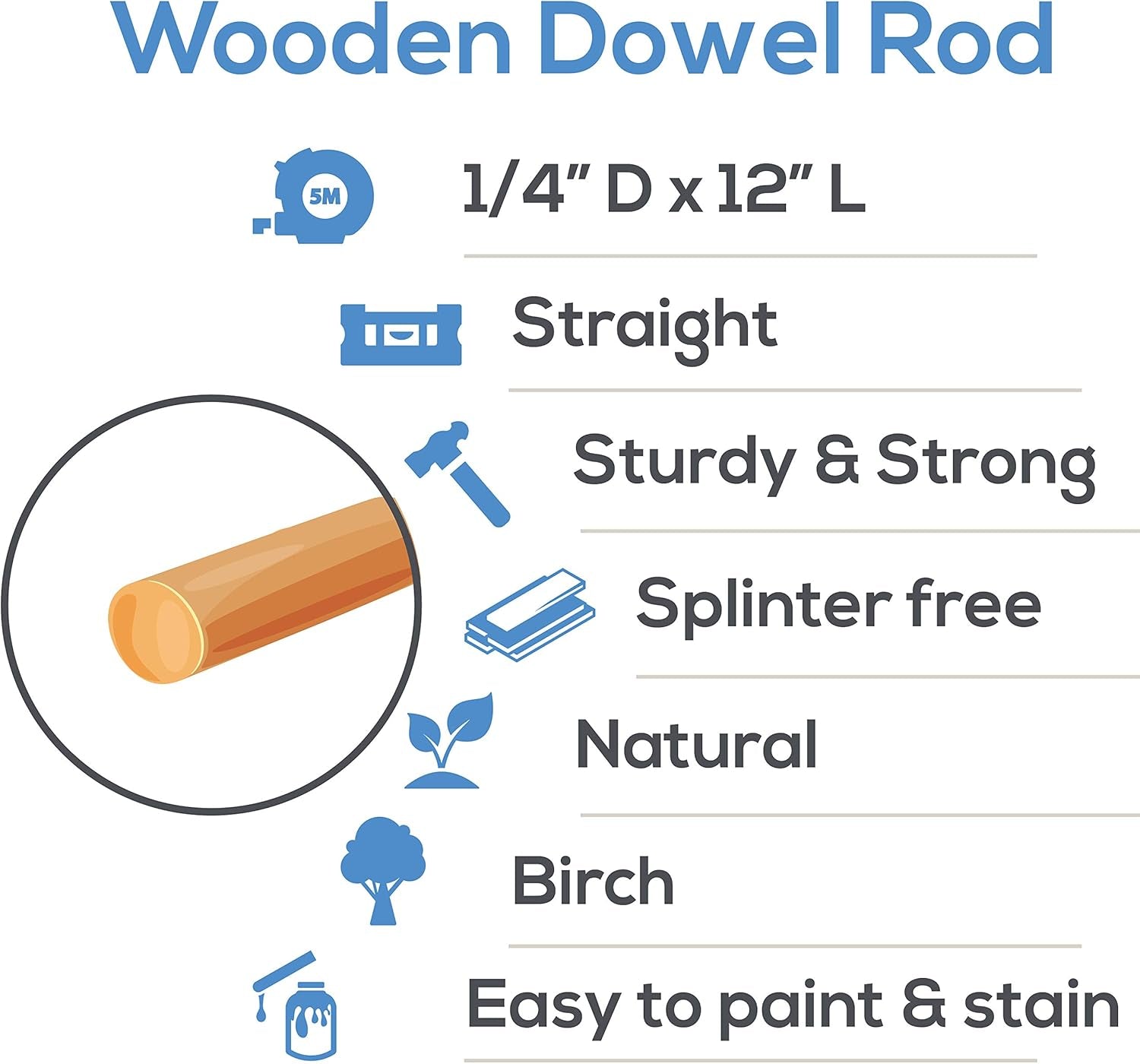 Dowel Rods Wood Sticks Wooden Dowel Rods - 1/4 X 12 Inch Unfinished Hardwood Sticks - for Crafts and Diyers - 25 Pieces by