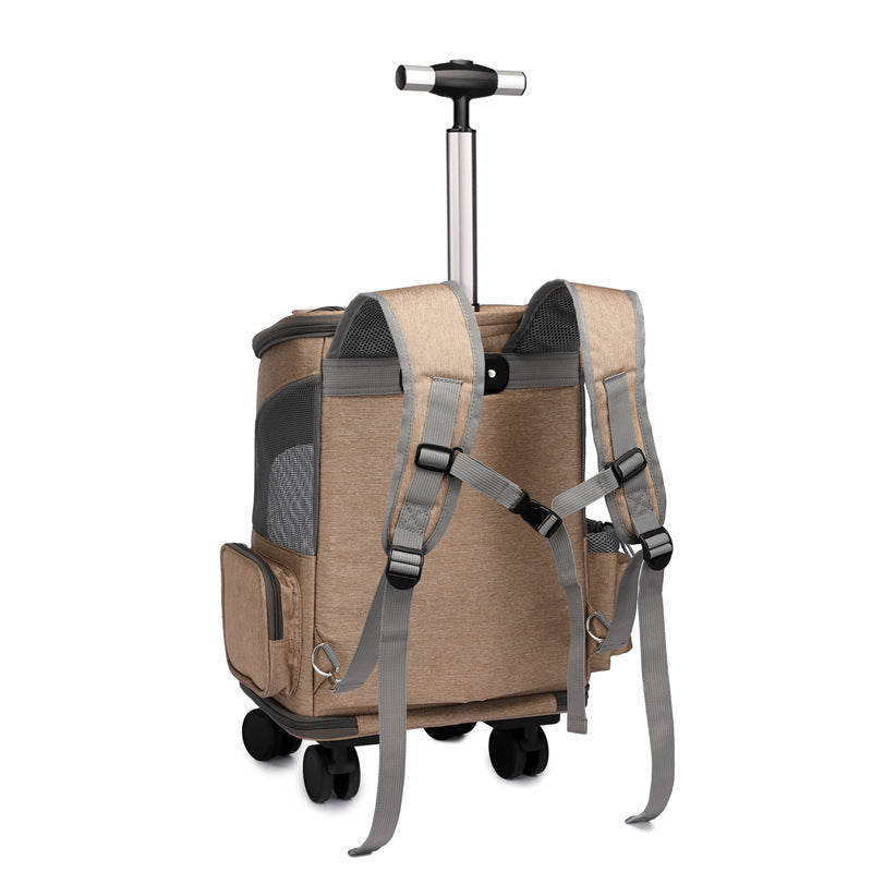 Portable Folding Trolley Pet Backpack – Universal Wheel Travel Bag