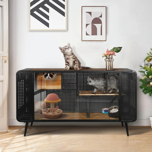 Spacious Tempered Glass Cat House - Ideal for Living Rooms & Hallways