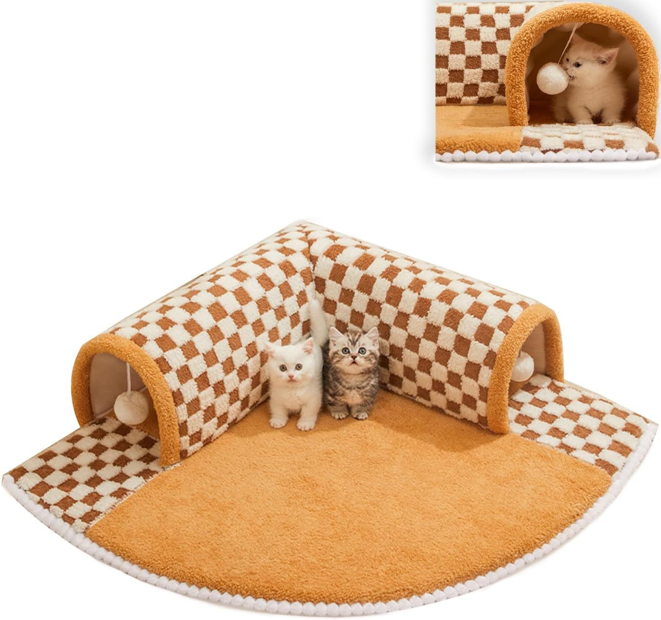 Plush Plaid Cat Tunnel Bed – Central Mat for Indoor Cats