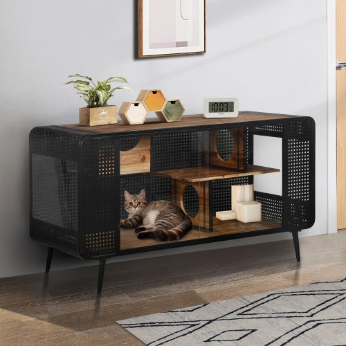 Spacious Tempered Glass Cat House - Ideal for Living Rooms & Hallways