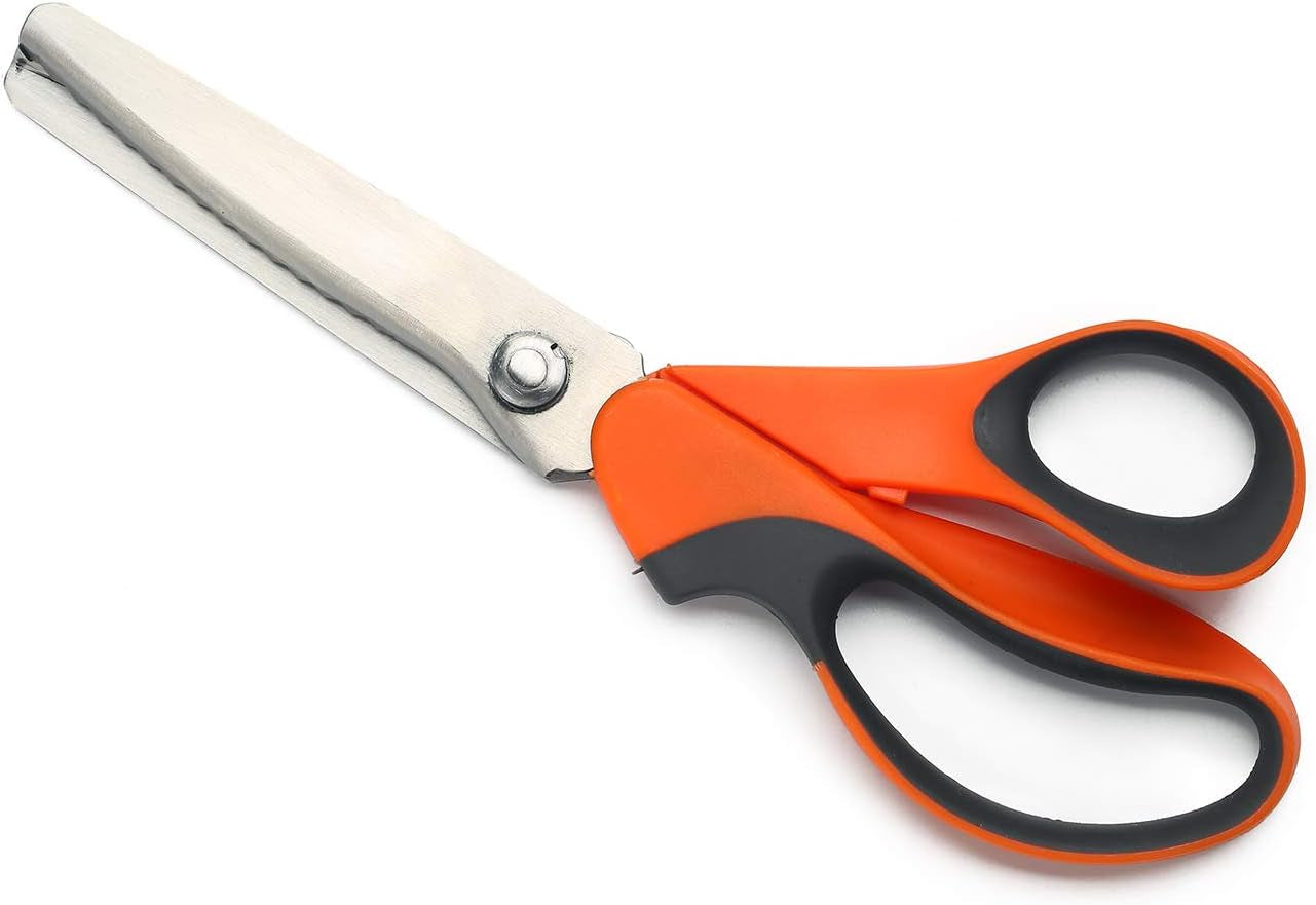 Stainless Steel Pinking Shears Comfort Grip Handled Professional Fabric Crafts Dressmaking Zig Zag Cut Scissors Sewing Scissors (Serrated, Orange)