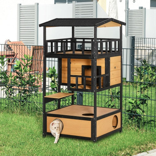 Wooden Wildcat Shelter - Safe Outdoor Haven for Cats