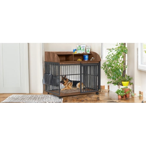 Wooden Luxury Cat Cattery with Wheels and Napping House for Outdoor Use