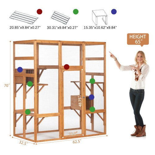 Large Outdoor Cat Enclosure with Perch, Roof, & Spacious Living Area