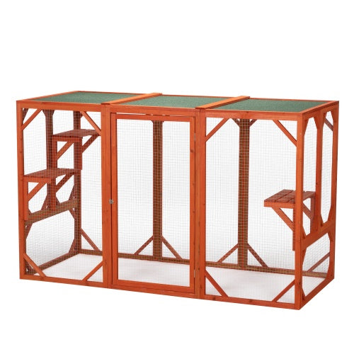 Wooden Outdoor Cat Cage with Waterproof Asphalt Board & Habitat