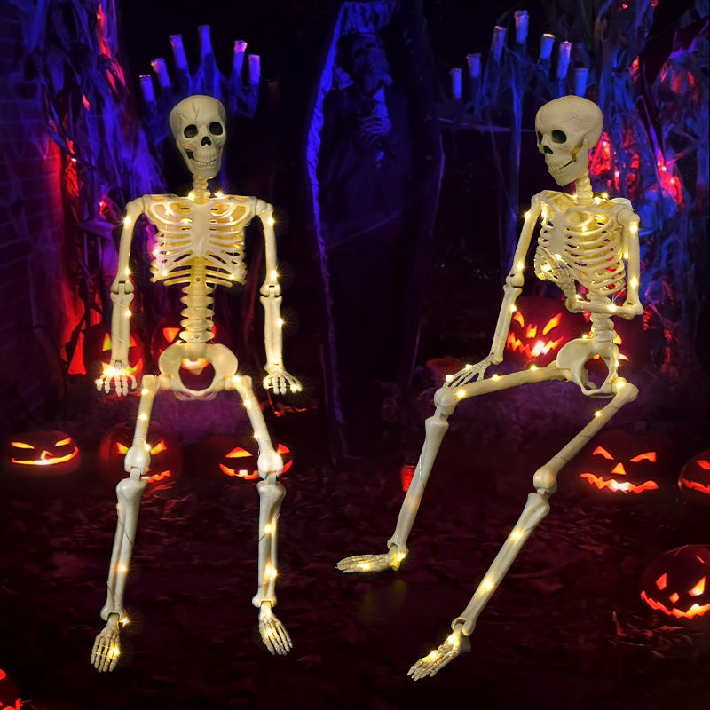 90cm Warm Light Hanging Luminous Skeleton – Stand-able Halloween Decoration for Spooky Décor