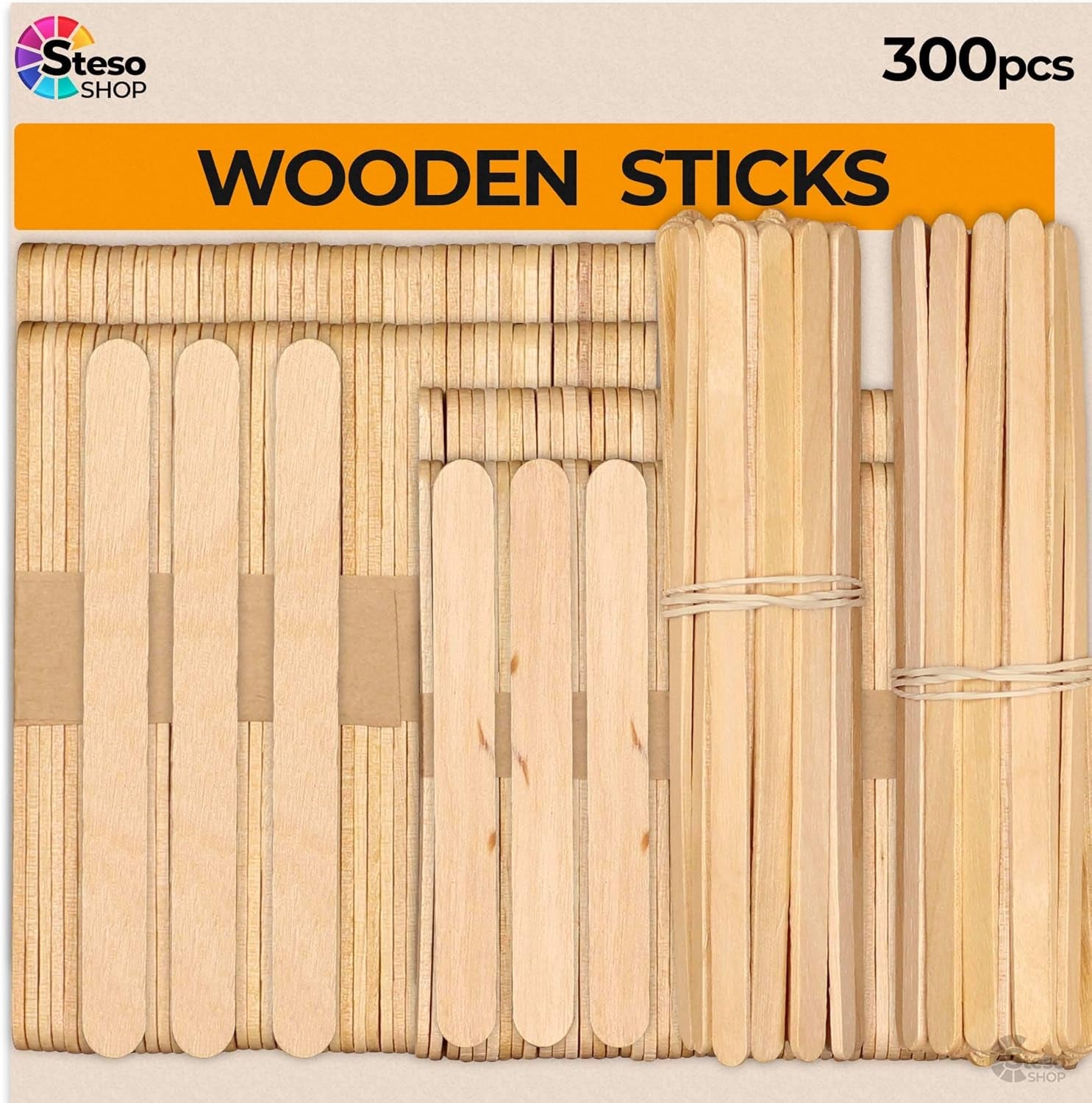 Popsicle Stick Craft Supplies 300Pcs - Premium Quality - Jumbo Craft Bulk Popsicle - Mixed Sizes Assorted Multi Mini Large Wood Stick Strips Wax - Craft for Kids…