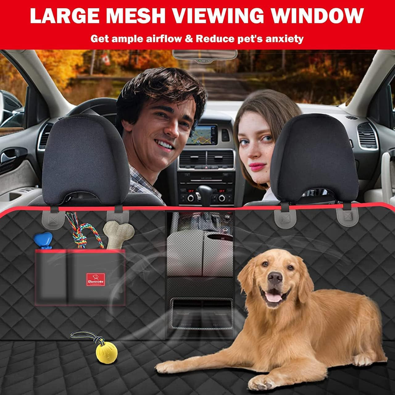 Dog Car Seat Cover for Back Seat, X-Large Dog Seat Cover for Cars, 100% Waterproof Back Seat Covers for Dogs, Pet Car Seat Cover Protector, Dog Hammock for Car/Suvs, Red (60''W X 64''L)