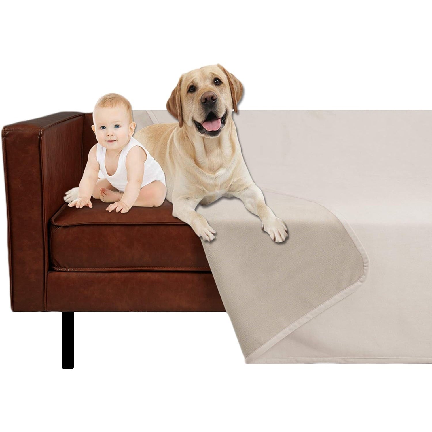 Pet Bed Blanket Reversible 100% Waterproof Velvet Super Soft for Sofa and Bed (40X60 Inches, Cream+Beige)