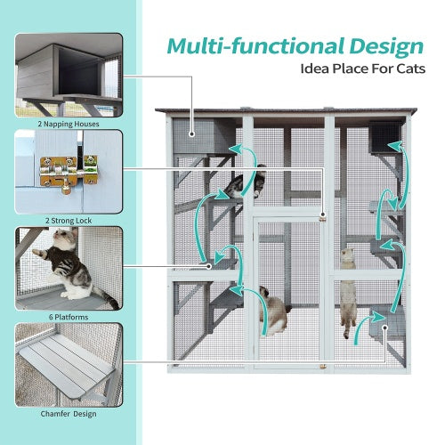 Solid Wood Cat Cage Play Enclosure - Spacious & Durable Design