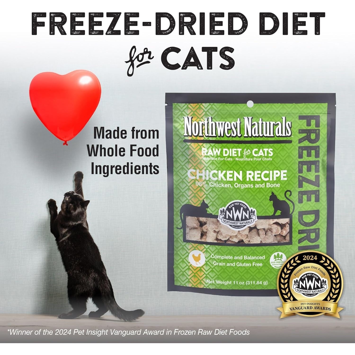 Freeze-Dried Chicken Cat Food - Bite-Sized Nibbles - Healthy, Limited Ingredients, Human Grade Pet Food, All Natural - 11 Oz