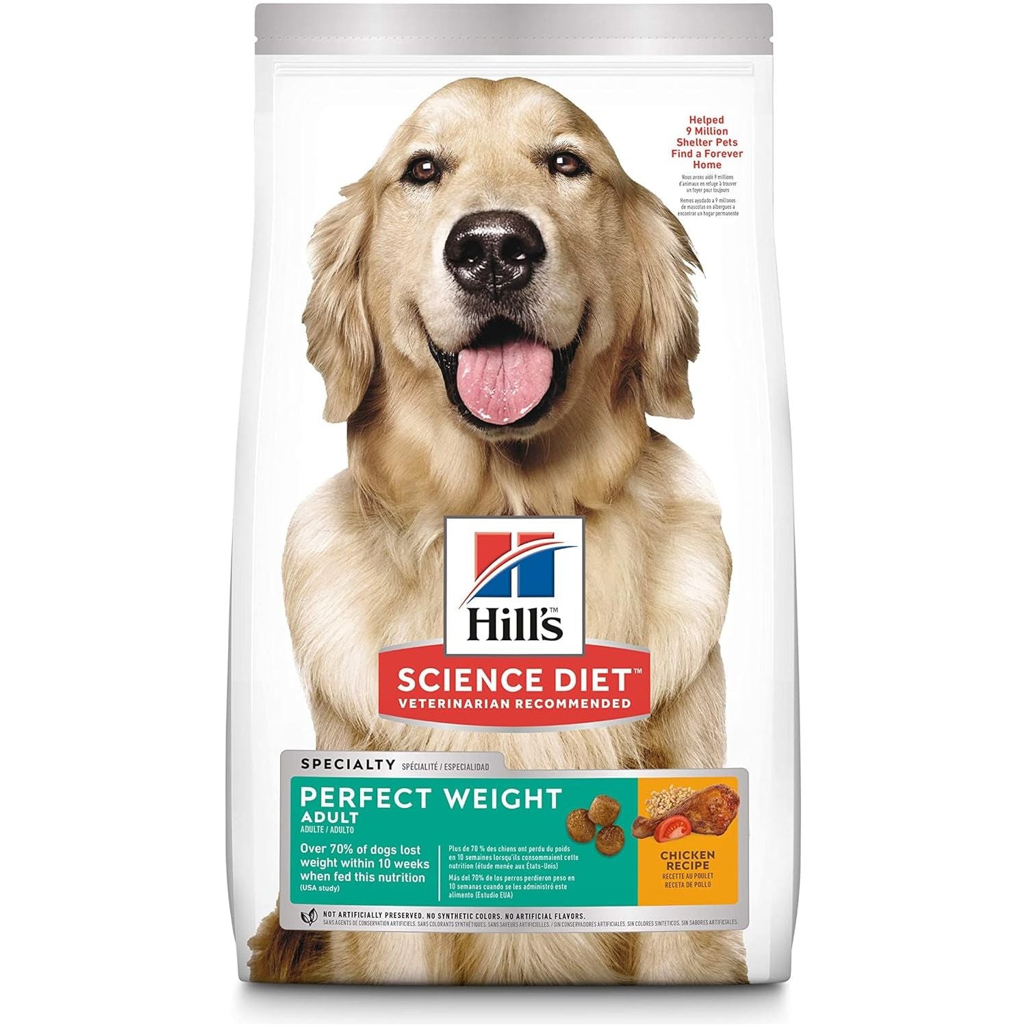 Dry Dog Food, Adult, Perfect Weight, Chicken Recipe, 15 Lb Bag