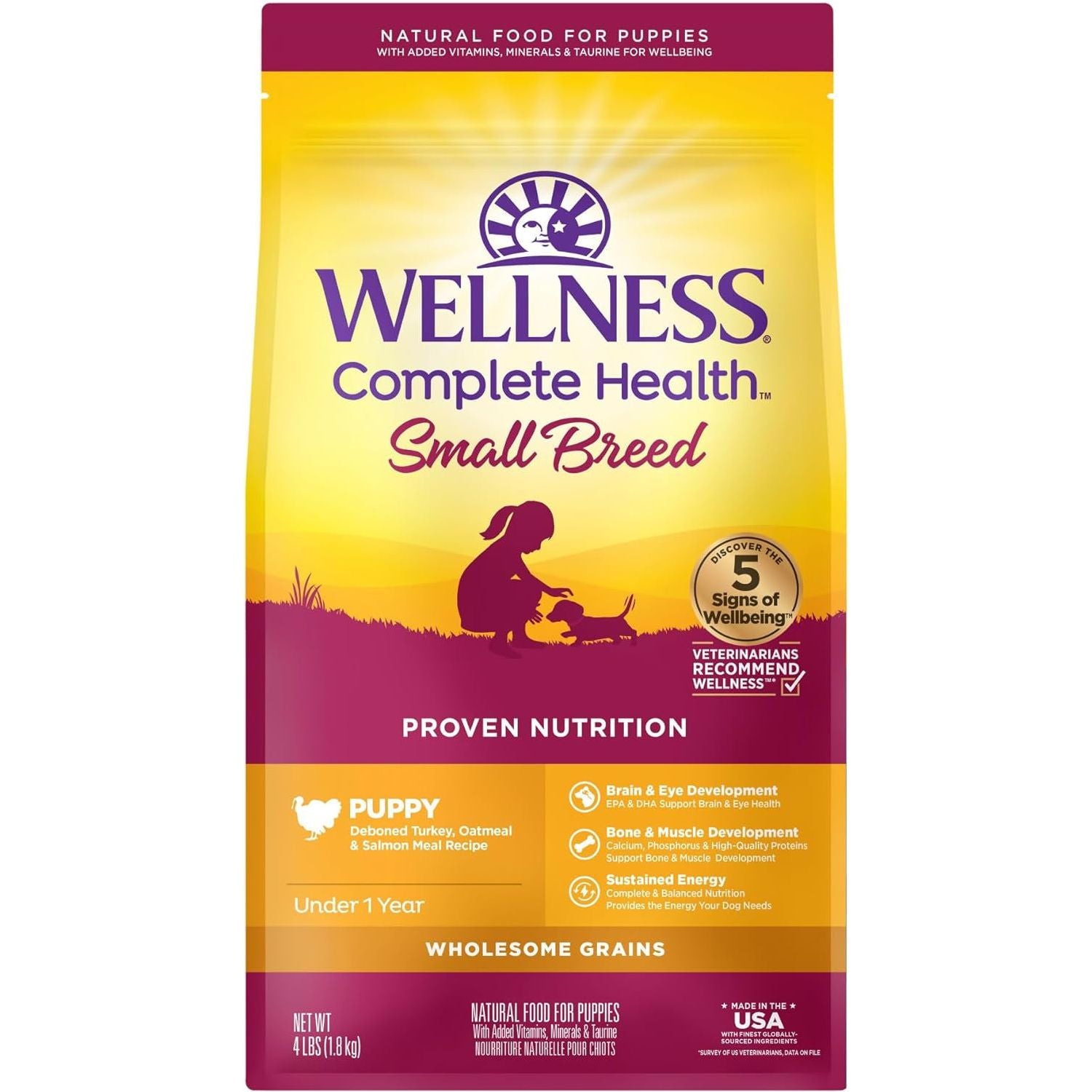 Complete Health Small Breed Dry Dog Food with Grains, Natural Ingredients, Made in USA with Real Turkey, for Dogs up to 25 Lbs. (Puppy, Turkey, Salmon & Oatmeal, 4-Pound Bag)