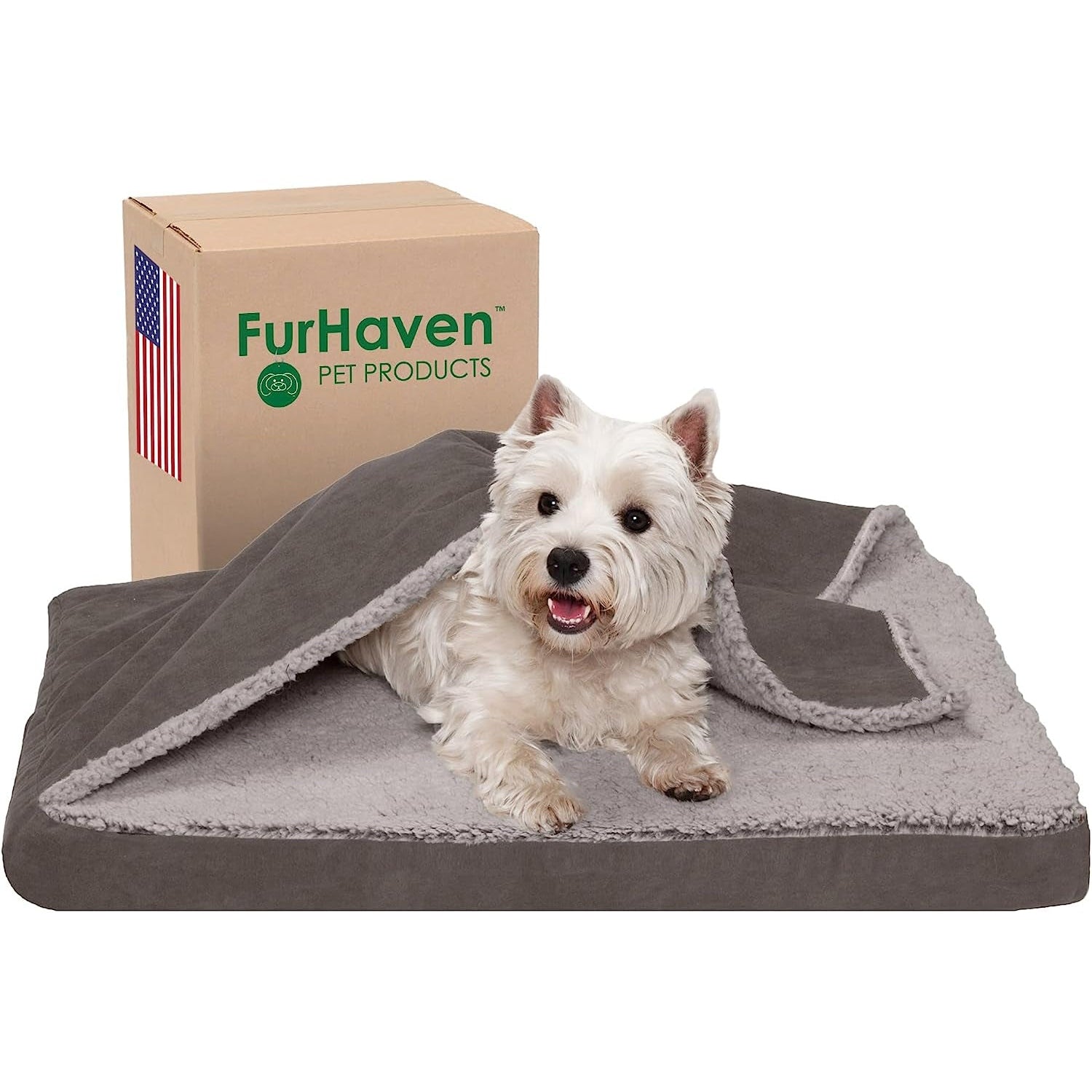 Orthopedic Dog Bed for Medium/Small Dogs W/ Removable Washable Cover, for Dogs up to 35 Lbs - Berber & Suede Blanket Top Mattress - Gray, Medium