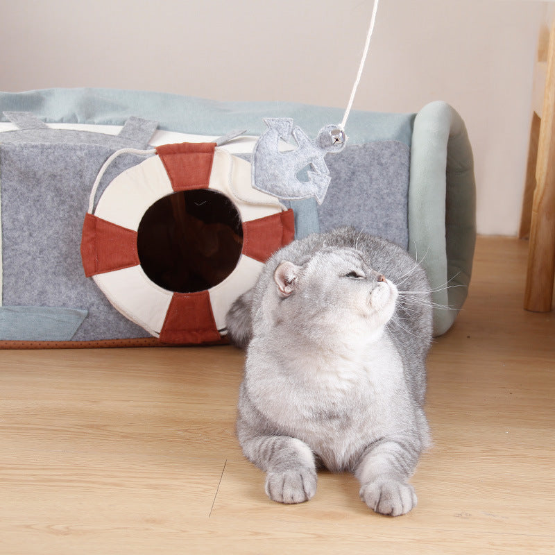 Semi-Enclosed Cat Scratcher Tunnel with Litter Area