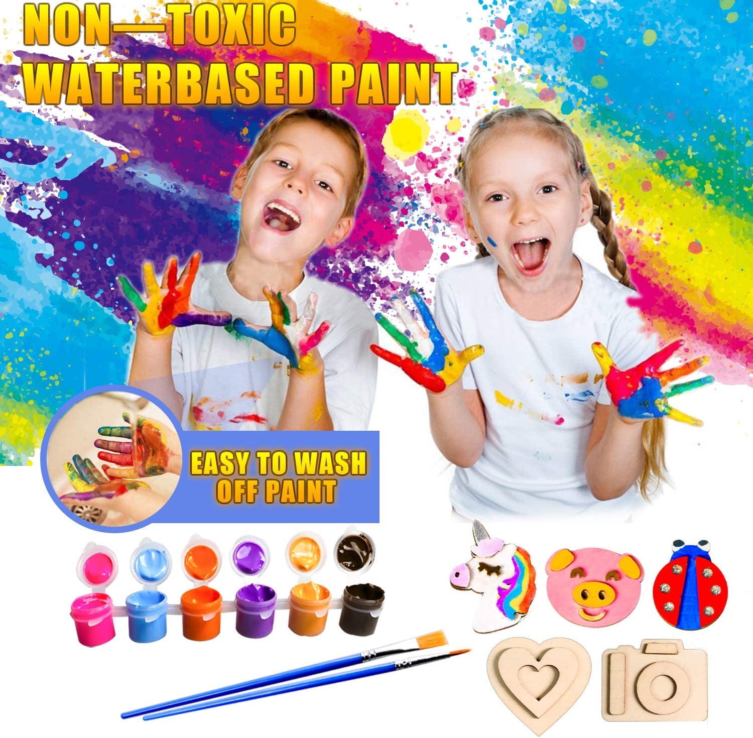 YOFUN Paint Your Own Wooden Magnet - Wood Painting Craft Kit and Art Set for Kids, Art and Craft Supplies Party Favors for Boys Girls Age 4 5 6 7 8, Easter Crafts & Basket Stuffers