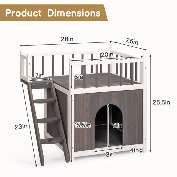 Two-Storey Wooden Cat House with Ladder - Compact & Functional