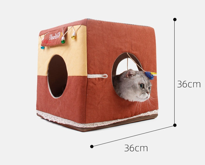 Semi-Enclosed Cat Tunnel Bed – Foldable Sleeping Nest