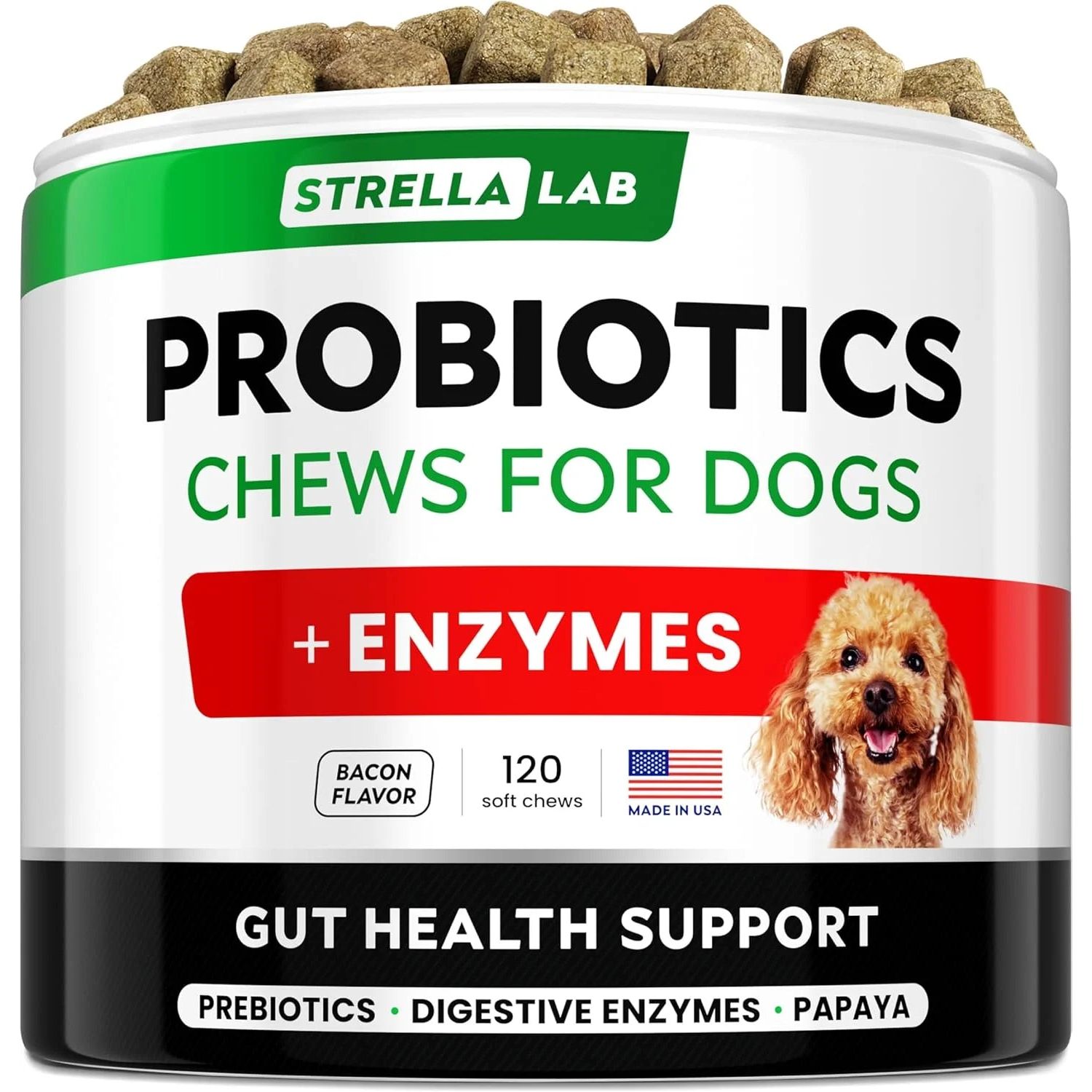 Probiotics Chews for Dogs & Digestive Enzymes + Digestion & Gut Health Treats, Probiotics for Dogs, Fiber Supplement, anti Diarrhea, Constipation, Upset Stomach&Gas Relief,Canine Prebiotic