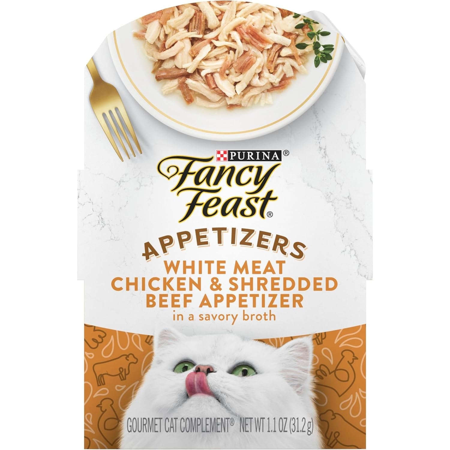 Purina  Appetizers Lickable Grain Free Cat Food Topper White Meat Chicken and Shredded Beef Appetizer - (Pack of 10) 1.1 Oz. Trays