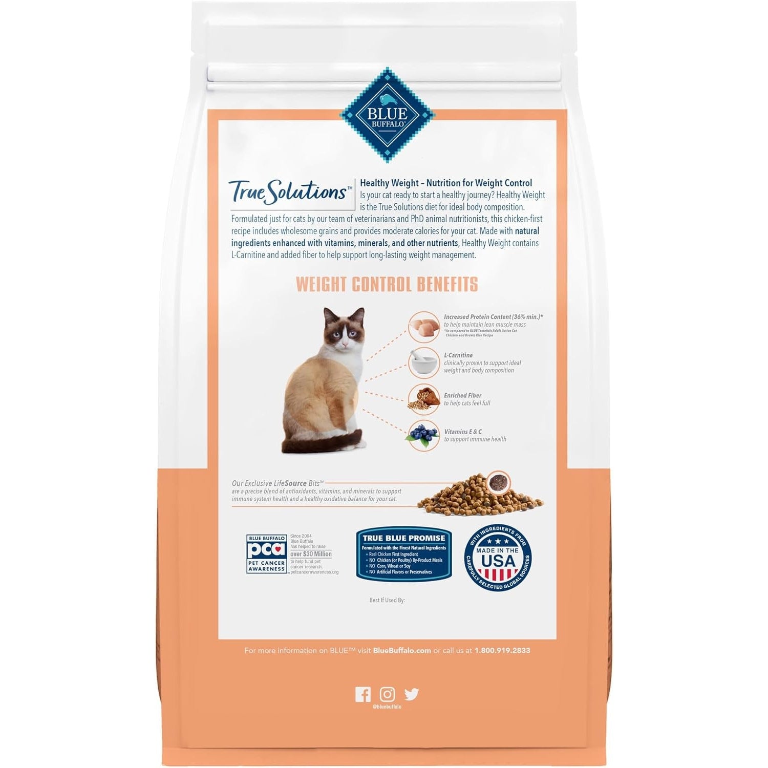 True Solutions Healthy Weight Natural Dry Food for Adult Cats, Chicken, 11-Lb. Bag