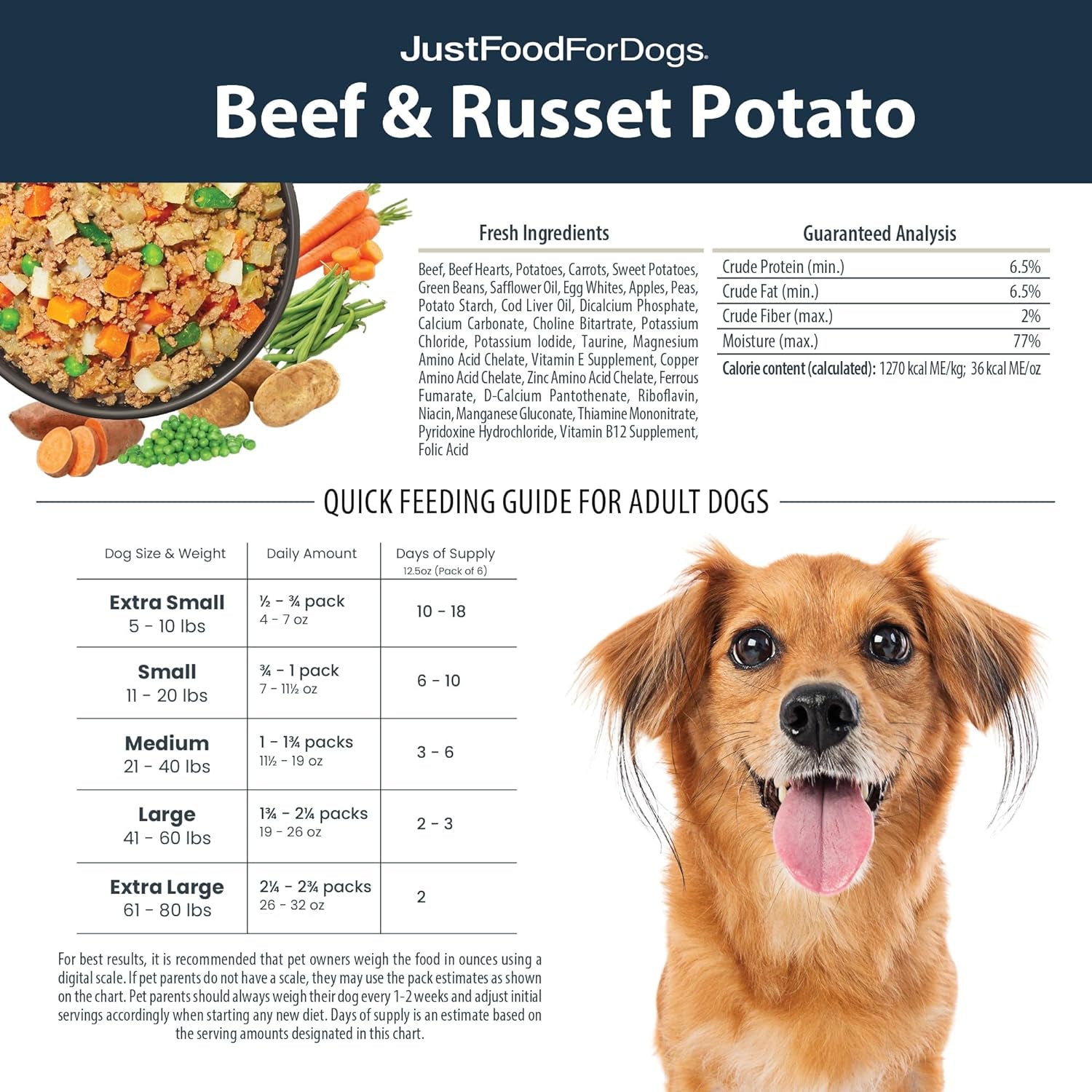 Pantry Fresh Wet Dog Food, Complete Meal or Dog Food Topper, Beef & Russet Potato Human Grade Dog Food Recipe - 12.5 Oz (Pack of 6)