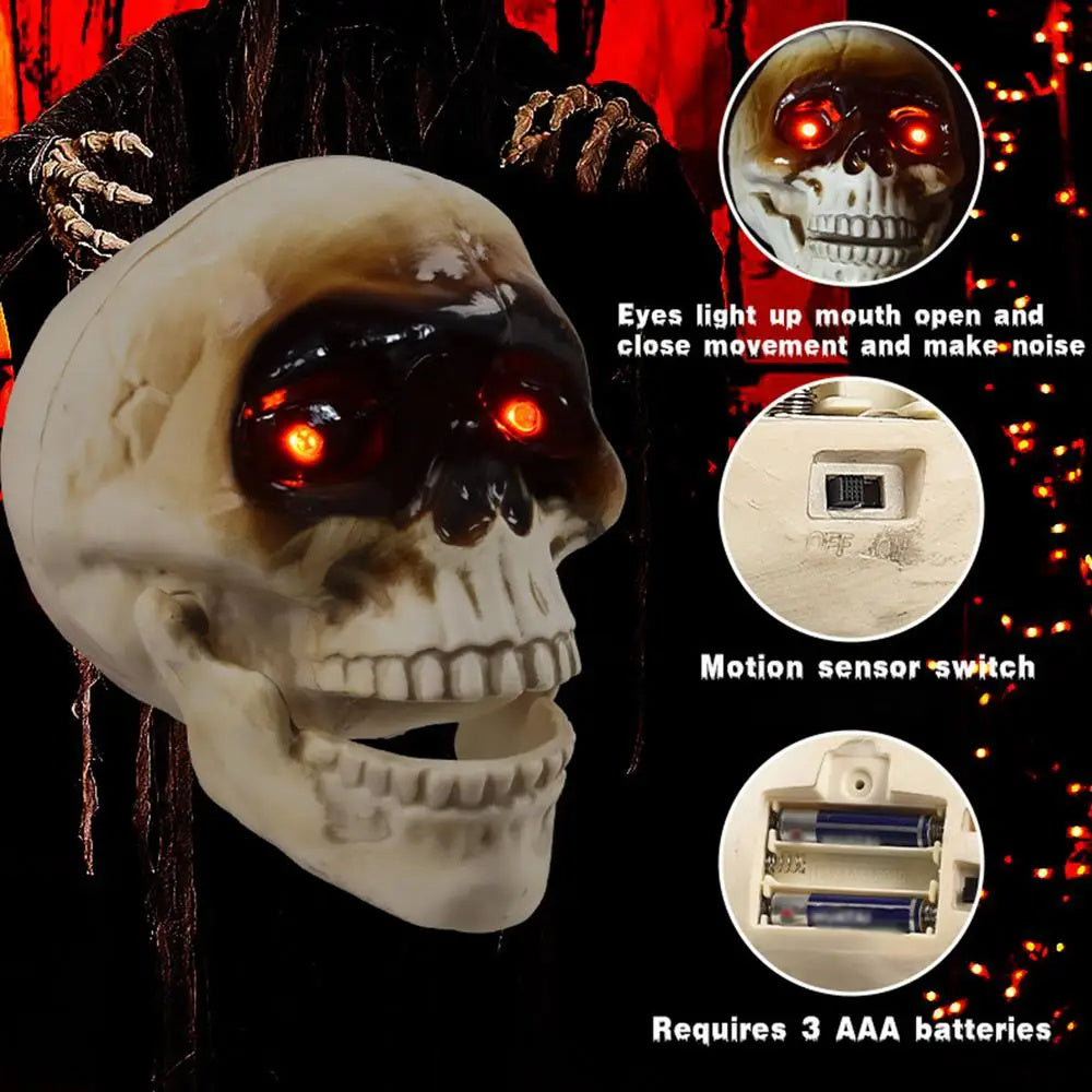 Animated Floating Skeleton Skull Heads with Scary Sounds – Realistic Halloween Decorations