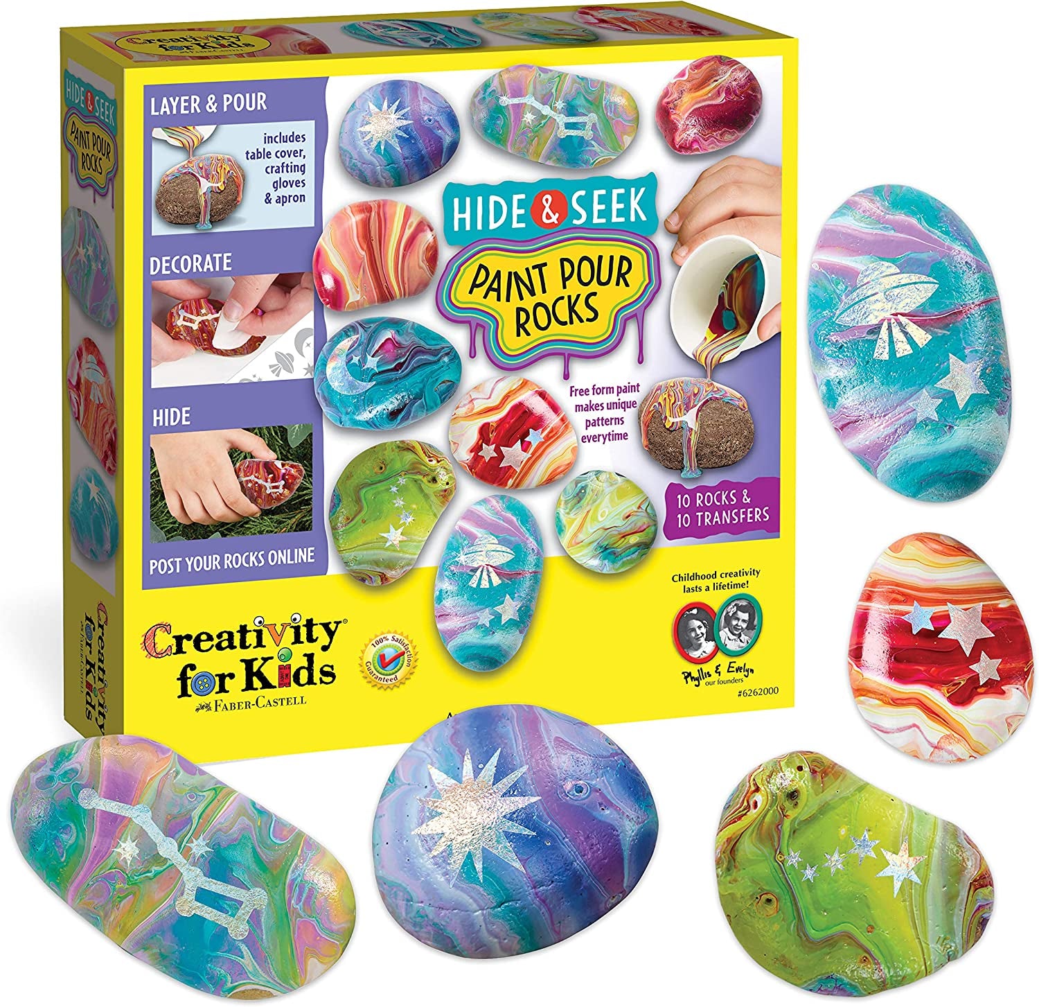 Hide and Seek Paint Pour Rock Painting Art Kit - Arts and Craft Activities for Kids, Assorted Color, 1 Count (Pack of 1)