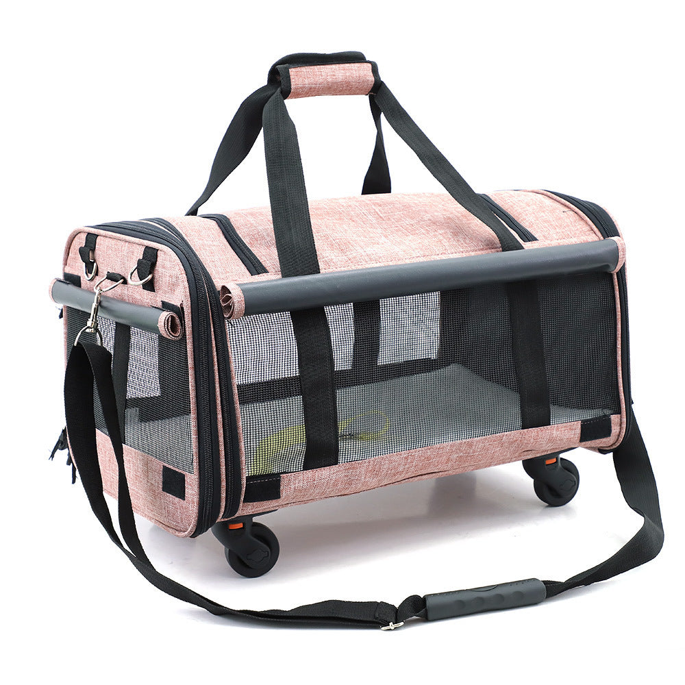 Foldable Cat Travel Bag with Universal Wheels for Easy Transport