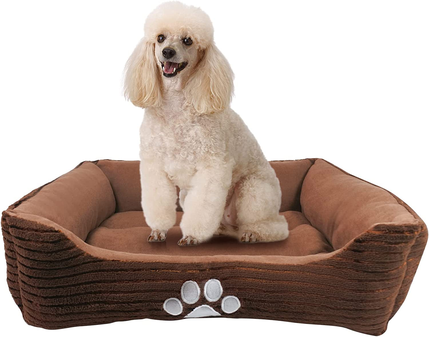 HCT REC-005 Reversible Rectangle Pet Bed with Dog Paw Printing, Coffee, by , 25 by 21 Inches