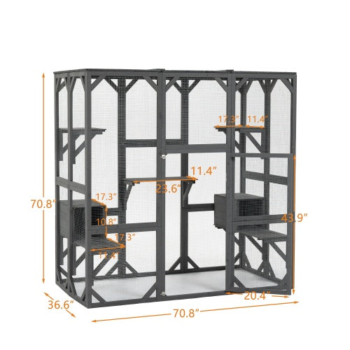 Wooden Outdoor Cat Cage with Jump Platforms & Apartment Living Space