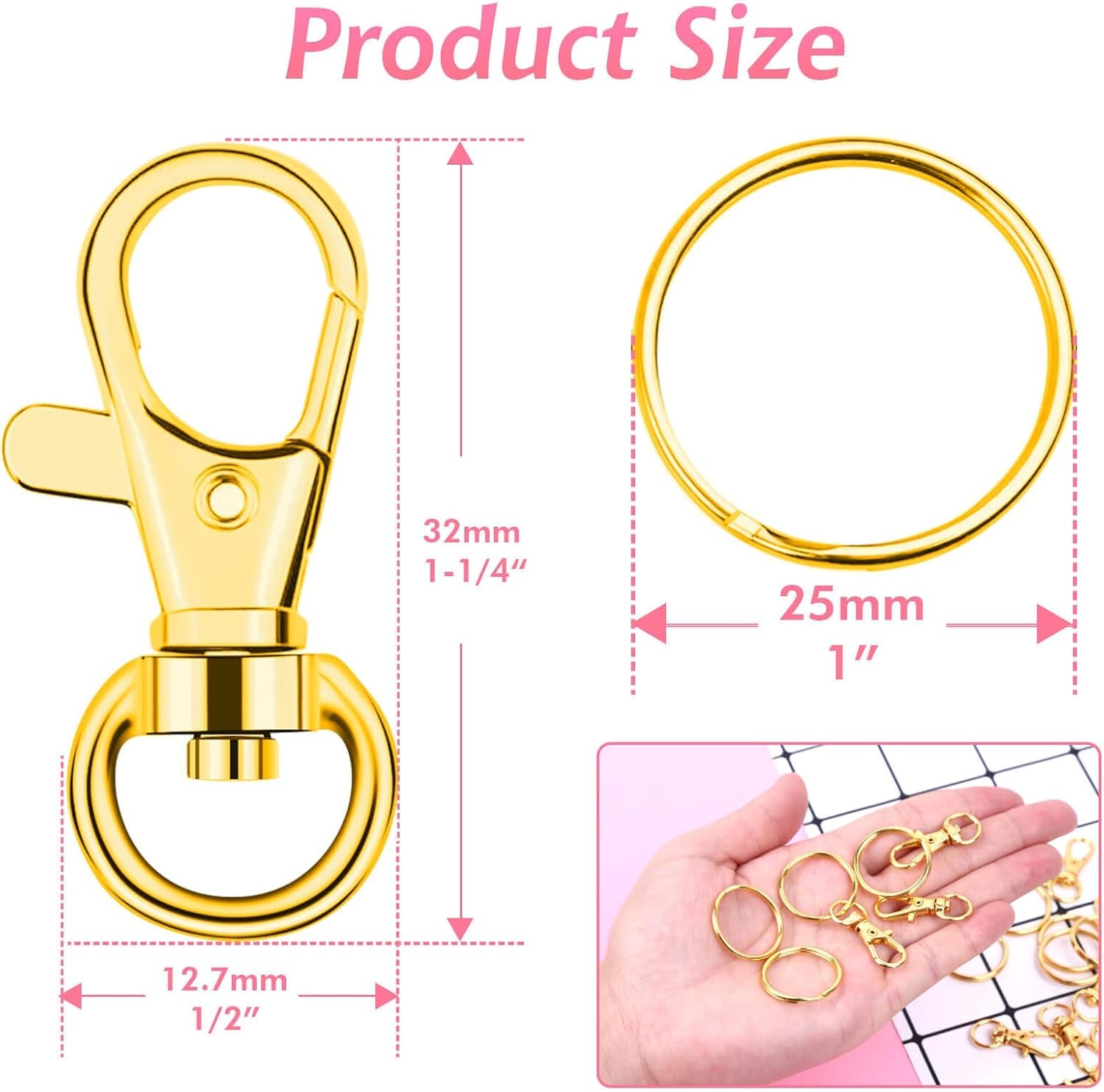 Gold Keychain Rings for Craft,  100Pcs Keychain Hardware Kit Includes 50Pcs Key Chain Hooks and 50Pcs Key Rings, Bulk Keychain Making Supplies for Resin Craft, Acrylic Blanks