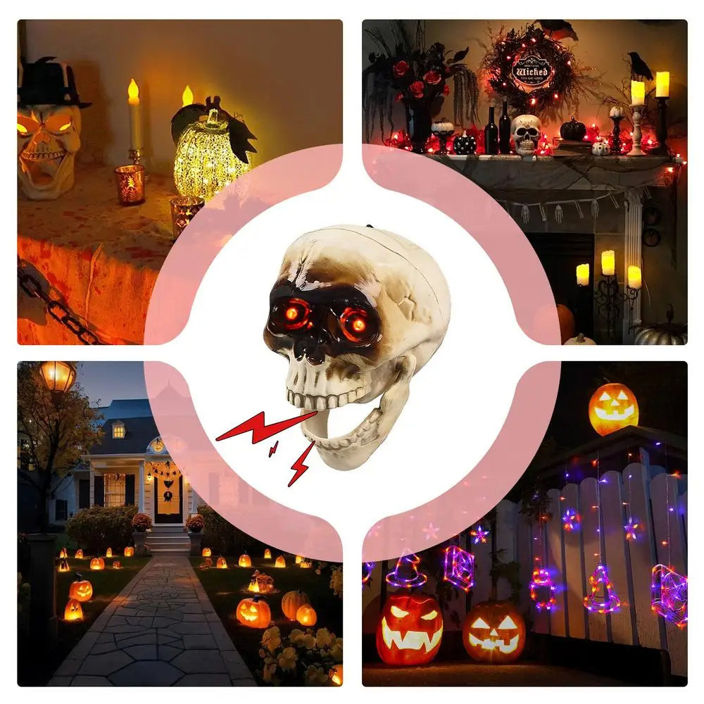 Animated Floating Skeleton Skull Heads with Scary Sounds – Realistic Halloween Decorations