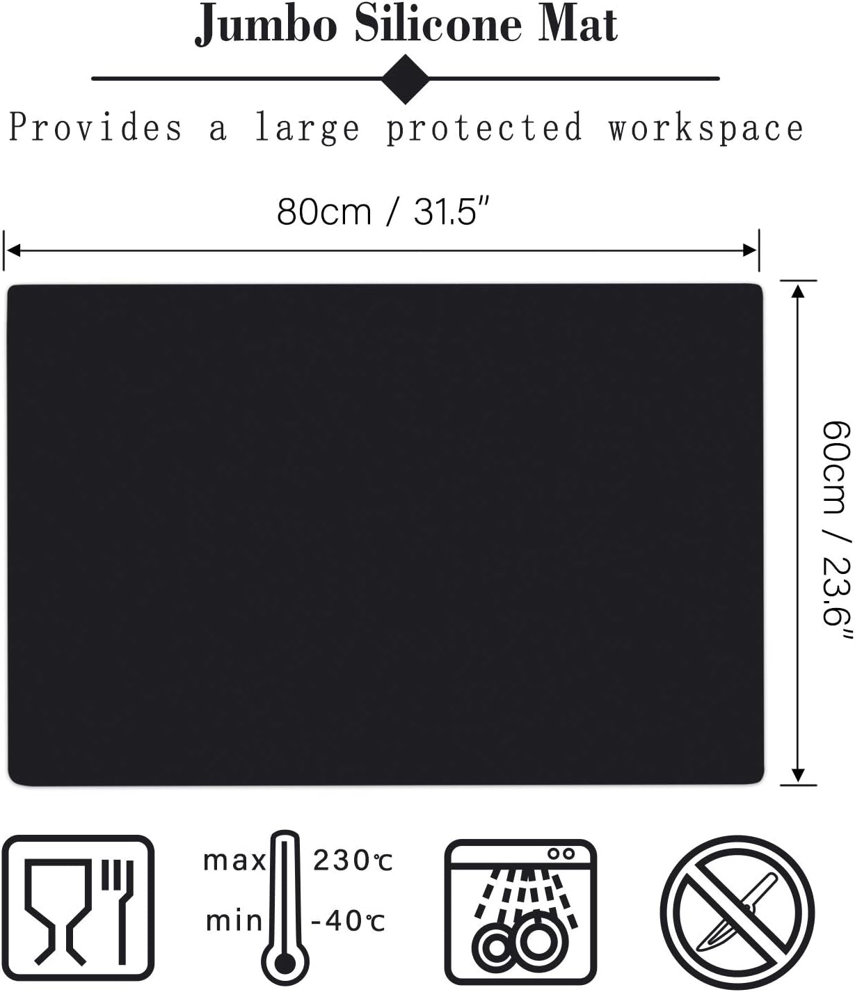 Extra Large Silicone Mat for Craft, 31.5" X 23.6" X 0.07" Silicone Craft Sheet Jewelry Casting Mold, Countertop Mat, Counter Table Protector, Multipurpose Mat, Heat Resistant Placemat, Black