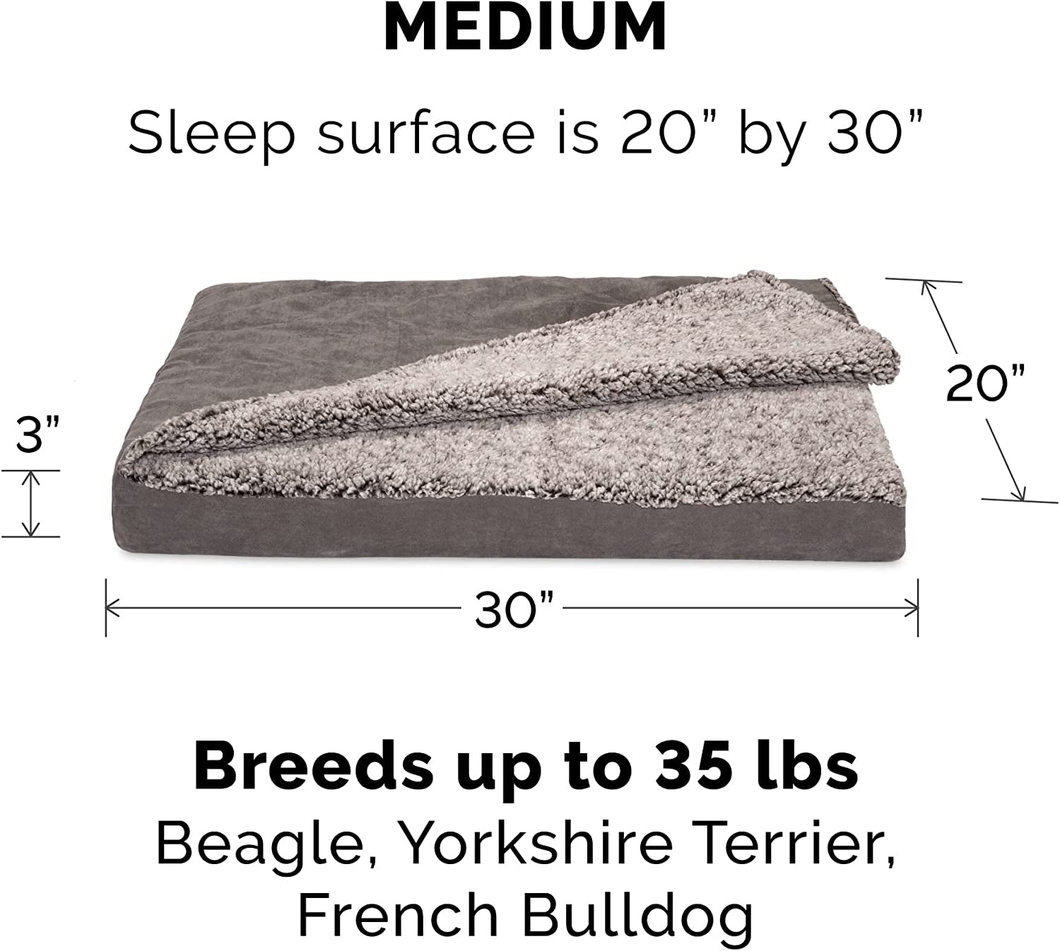 Orthopedic Dog Bed for Medium/Small Dogs W/ Removable Washable Cover, for Dogs up to 35 Lbs - Berber & Suede Blanket Top Mattress - Gray, Medium