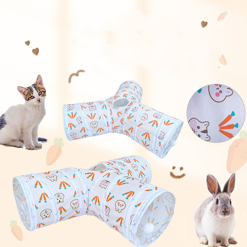 Suede Three-Channel Cat Tunnel – Foldable for Rabbits and Cats