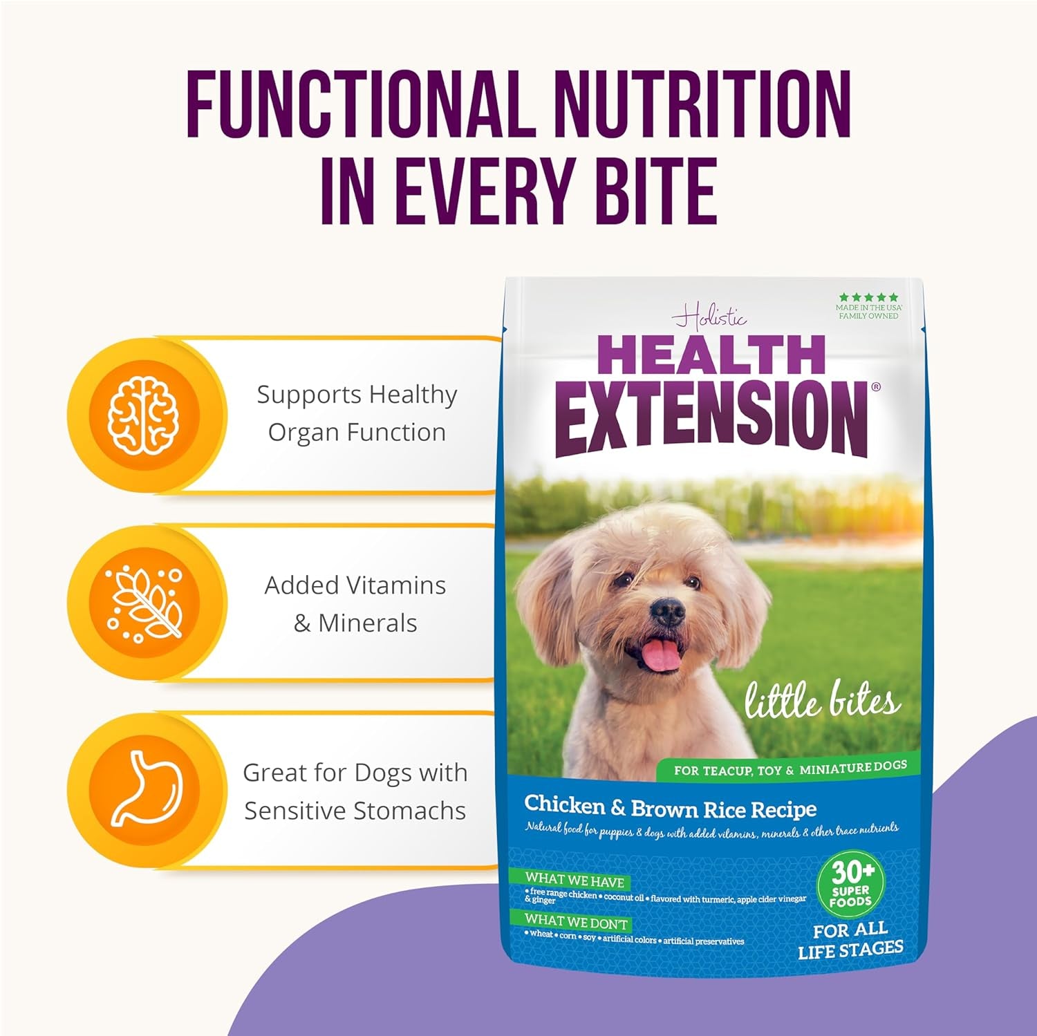 Little Bites Chicken & Brown Rice Dry Dog Food (10 Lb / 4.5 Kg) - Natural with Probiotics and Superfoods for Teacup, Toy & Small Breeds