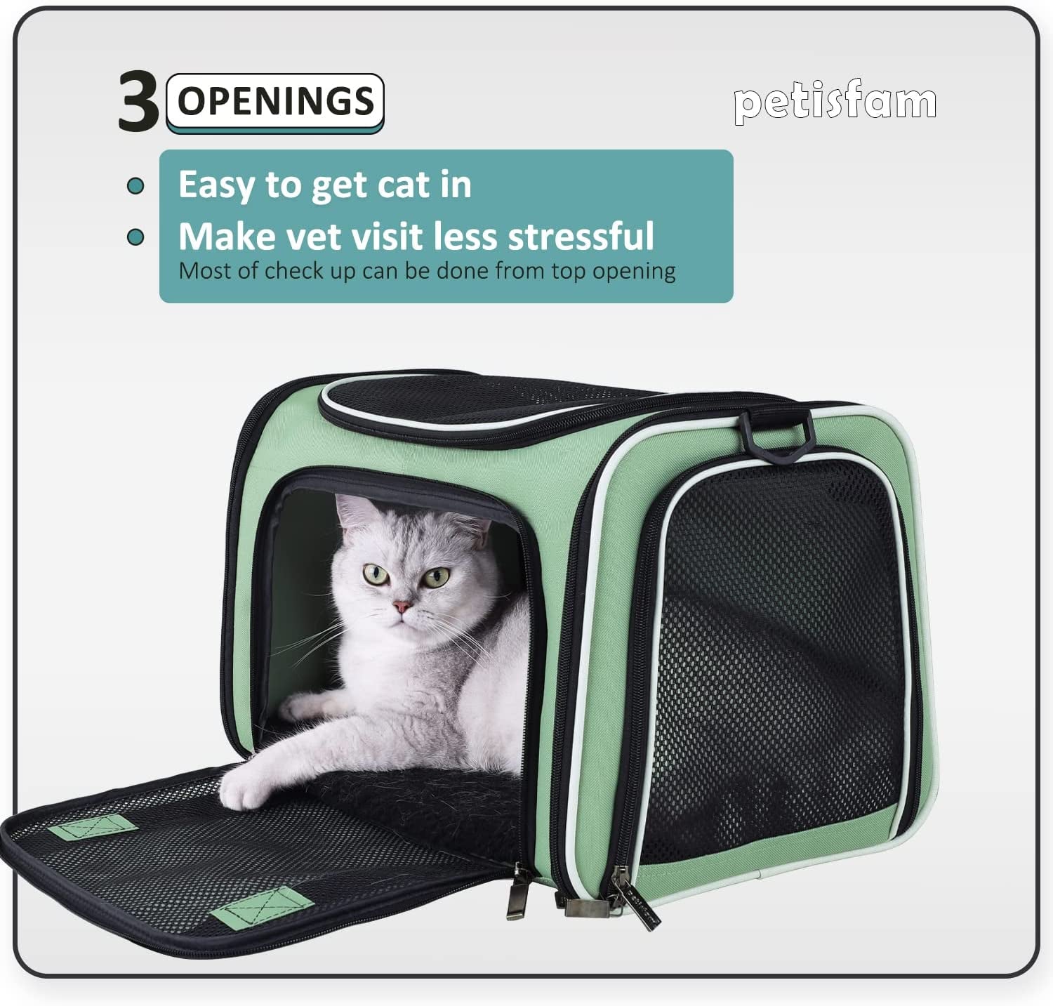 Top Load Cat Carrier for Medium Cats and Small Dogs with Washable Cozy Bed, 3 Doors and Shoulder Strap. Easy to Get Cat In, Easy Storage, Lightweight, Airline Approved