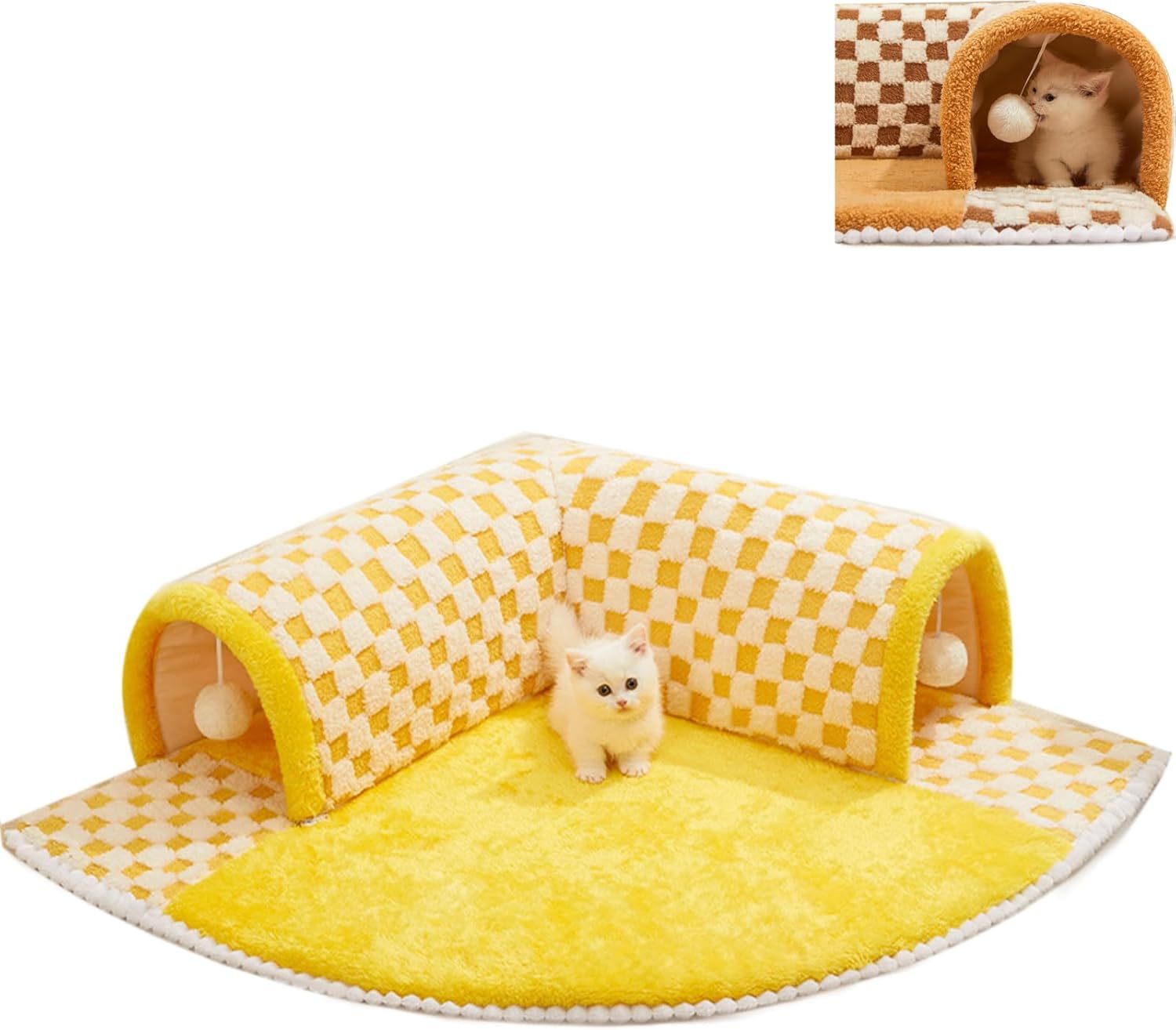 Plush Plaid Cat Tunnel Bed – Central Mat for Indoor Cats