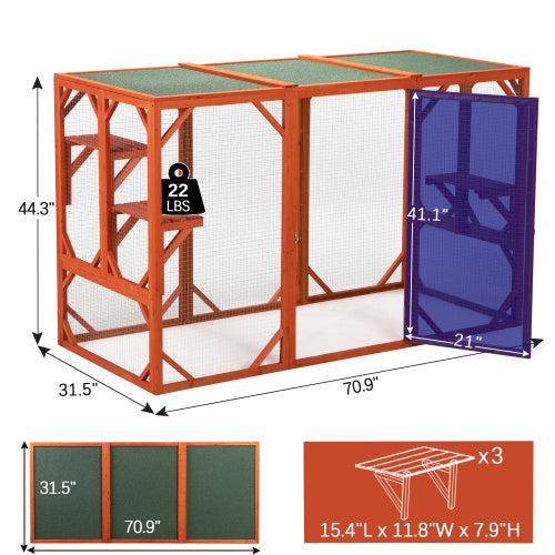 Wooden Outdoor Cat Cage with Waterproof Asphalt Board & Habitat