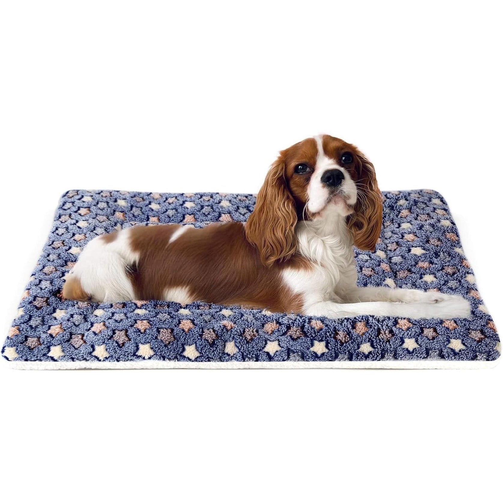 Dog Bed Crate Pad Ultra Soft Pet Bed with Cute Star Print Washable Crate Mat for Large Medium Small Dogs Reversible Fleece Dog Crate Kennel Mat Cat Bed Liner 23 X 18 Inch Dark Blue