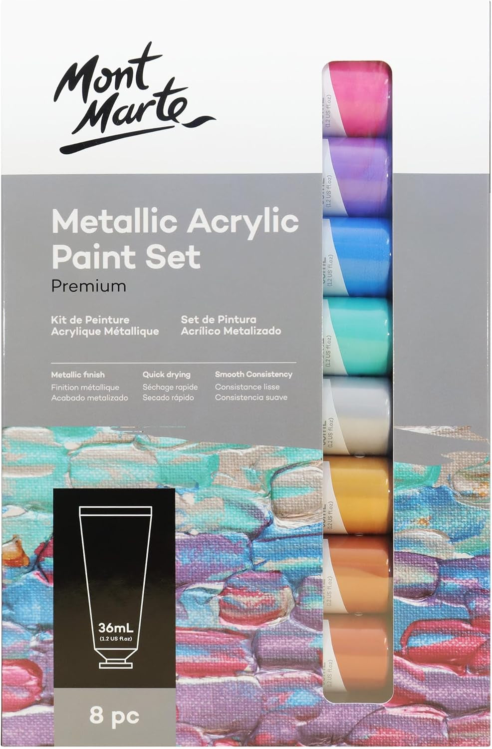 Premium Metallic Acrylic Paint Set, 8 X 1.02Oz (36Ml) Tubes, 8 Colors, Suitable for Most Surfaces Including Canvas, Card, Paper and Wood