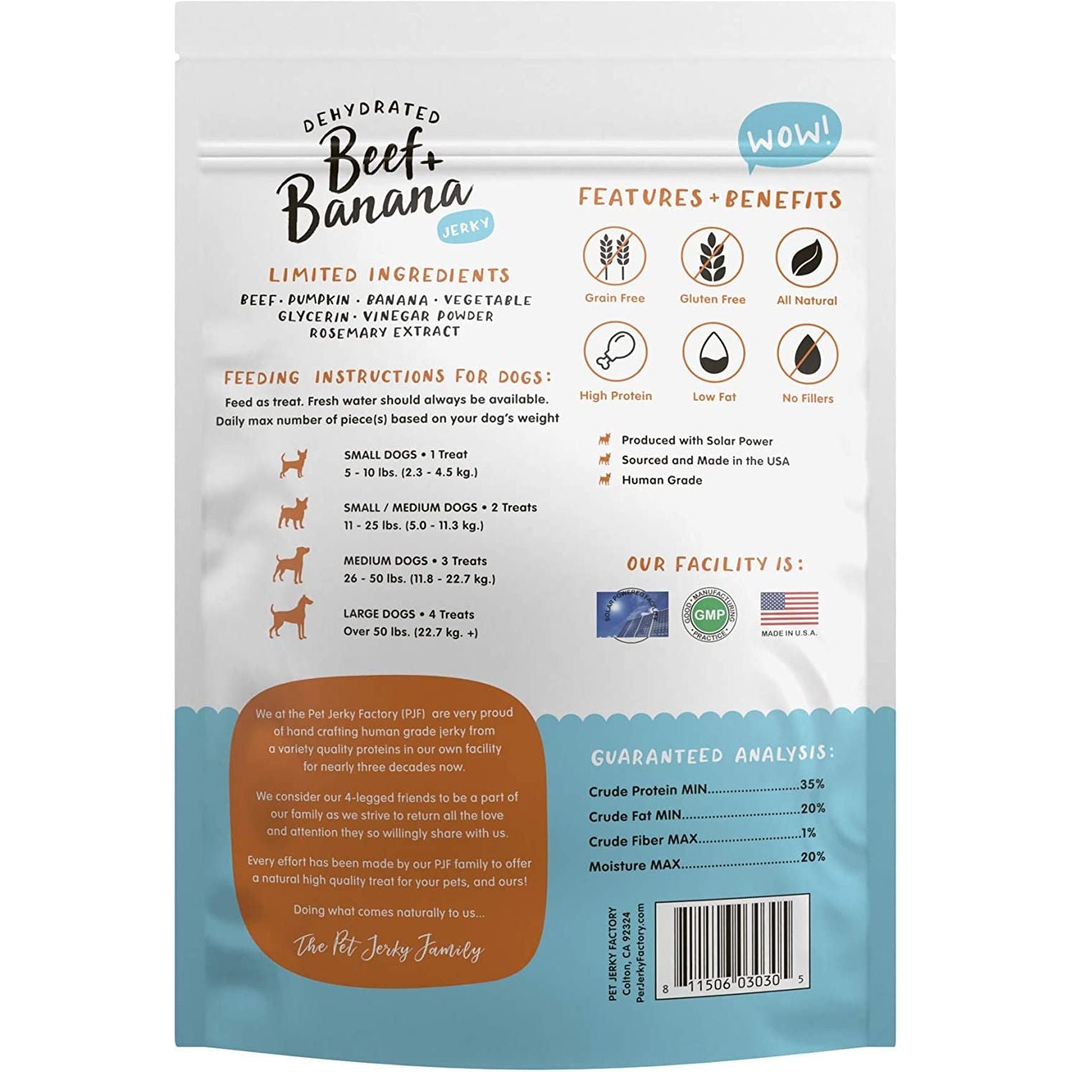 Premium Beef and Banana 5 Oz. Dog Jerky Treats | 100% Human Grade | USA Made | High Protein | Grain Free | Limited Ingredients | No Filler | BHA-BHT Free | Soft-Tender