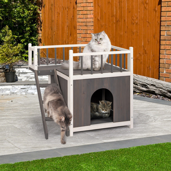 Two-Storey Wooden Cat House with Ladder - Compact & Functional